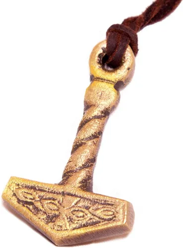 Vista 7 de Norse Tradesman Collar de martillo de Thor, colgante de latón macizo con cordón ajustable de cuero genuino, Latón