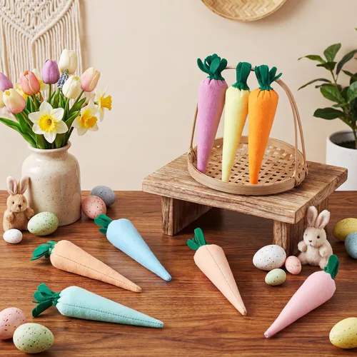 Vista 7 de Skylety 8 piezas de decoración de zanahorias artificiales de Pascua, tela falsa, zanahoria, rústica, no tejida, rellenas, verduras de temporada