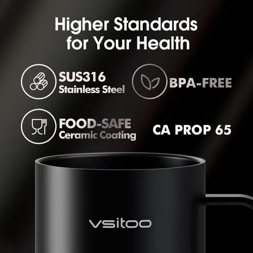 Vista 6 de Vsitoo S3 Pro - Taza de café autocalentable de 16 onzas con sensación automática que se calienta a 120-150 ℉ 2-4 Hour Battery, 5400mAh, IPX7