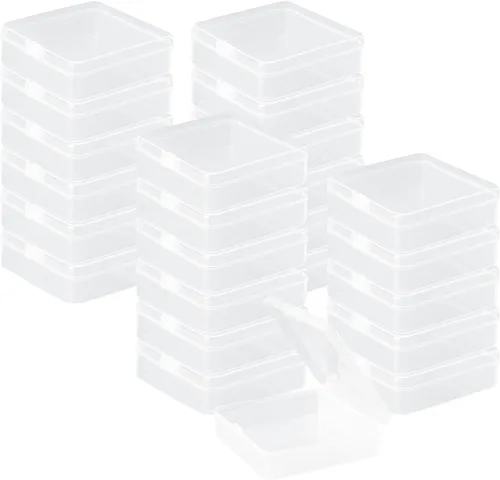 Vista 6 de Rocutus Paquete de 24 recipientes pequeños de plástico transparente con tapas, caja de almacenamiento de cuentas con tapa con bisagras para cuentas