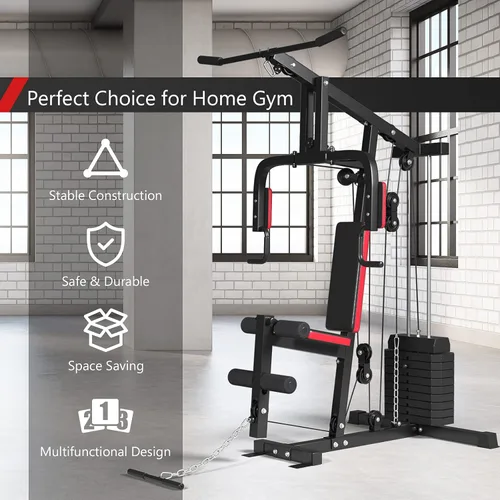 Vista 6 de Goplus Sistema de gimnasio en casa multifunción, equipo de entrenamiento de fuerza, máquina de fuerza para fitness, para entrenamiento de cuerpo