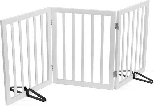 Vista 13 de Puerta plegable negra para mascotas de 18-55 pulgadas para escaleras y puertas, valla de puerta para cachorros