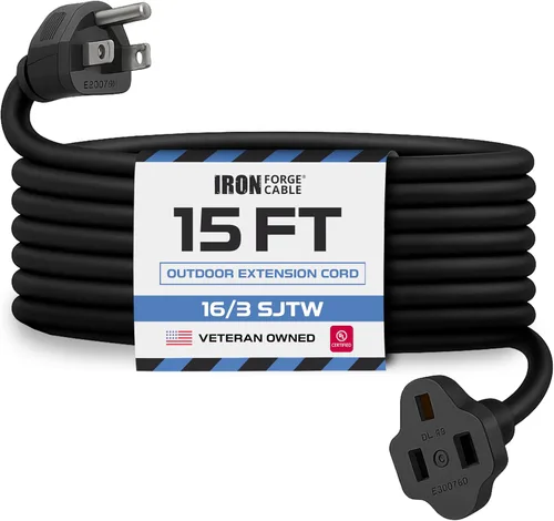 Vista 18 de Iron Forge Cable Paquete de 2 cables de extensión negros de 3 pies, cable de extensión de 16/3, 3 pies, 3 puntas, resistente a la intemperie, ideal