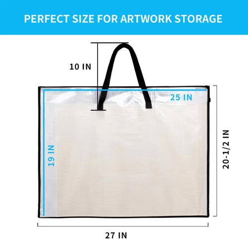 Vista 2 de SUNEE Bolsa de arte de 19 x 25 pulgadas, 3 paquetes de organizador de suministros para artistas con asa, carpeta de almacenamiento con cremallera