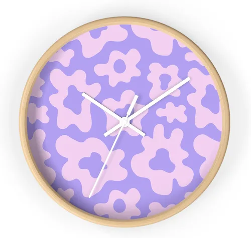 Vista 6 de Reloj de pared floral Y2k morado con diseño de flores, Groovy Pastel Kawaii estético Cyberpunk Reloj de pared de cocina, Hippie Retro Decoración