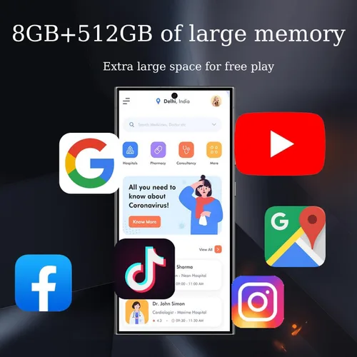 Vista 3 de Teléfono I24 Ultra desbloqueado, bolígrafo integrado, batería de teléfono inteligente de 6800 mAh, pantalla HD de 6.8 pulgadas, 8+256 GB con tarjeta