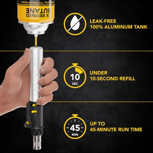 Vista 11 de LEXIVON Kit multiusos de soldador de butano Juego de 7 puntas de llama ajustable inalámbrico de encendido automático Grado Profesional