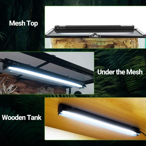 Vista 5 de Luz UVB conmutable para reptiles, 24W T5 UVB Kit combinado de luz para Tropical 5.0 y Desert 10.0, lámpara de campana de terrario de 22.6 pulgadas