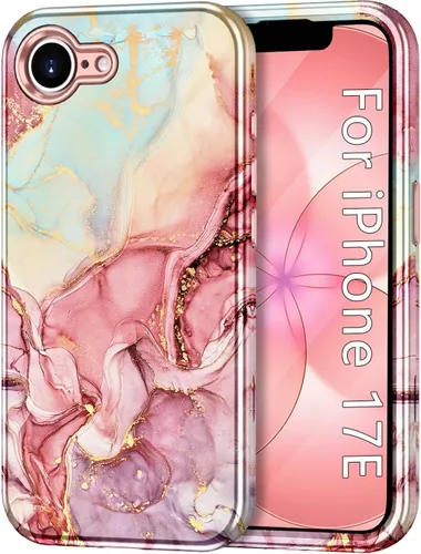 Vista 24 de Btscase Funda compatible con iPhone 17 de 6.3 pulgadas 2025, patrón de mármol 3 en 1, resistente a prueba de golpes, cuerpo completo, policarbonato