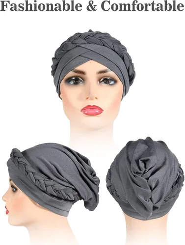 Vista 7 de 3 piezas de turbante para mujer, gorro preatado, gorro de dormir, Multi