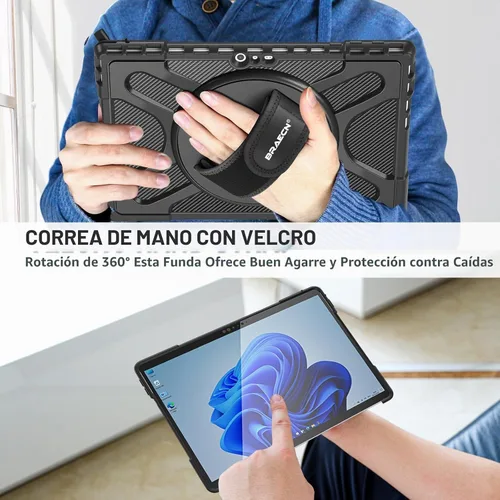 Vista 3 de BRAECNstock - Funda para Microsoft Surface Pro 7+ Plus/7/6/5/4 de 12,3", color negro Shockproof Case with 360° Stand,Hand Strap & Pencil Holder