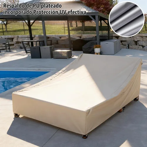 Vista 5 de Cubierta impermeable para silla de salón doble al aire libre, 100% tela Oxford 600D resistente a rasgaduras y al viento, protección contra todo Beige