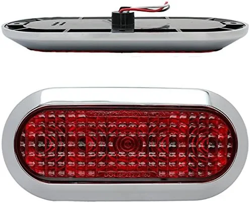 Vista 2 de Par de luces LED ovaladas cromadas de 6 pulgadas, color rojo, para parada, remolque, camión, RV, fabricadas en Estados Unidos (dos luces)