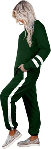 Vista 40 de Aloodor conjunto deportivo de 2 piezas para mujer, con sudadera con cuello redondo, sin botones