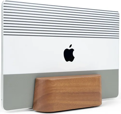 Vista 8 de COREMINDED Soporte vertical doble ajustable para computadora portátil, soporte de madera para laptop, soporte para MacBook Pro, base de aire Mac