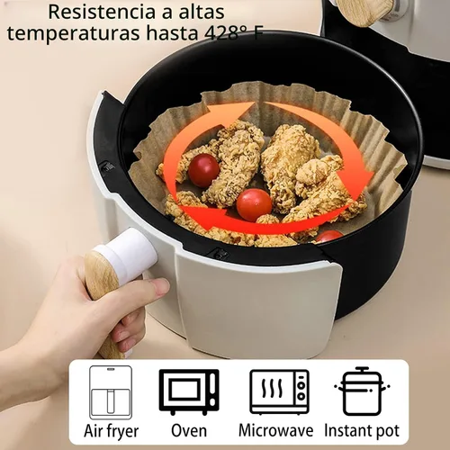Vista 4 de 200 forros de papel desechables para freidora de aire, redondos, antiadherentes, papel pergamino para hornear, asar, horno microondas (6.3 pulgadas)