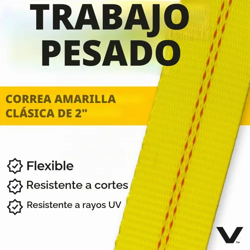 Vista 6 de VULCAN Correa combinada de amarre de eje con trinquete de gancho a presión, 2 pulgadas x 114 pulgadas, paquete de 4 unidades, amarillo clásico