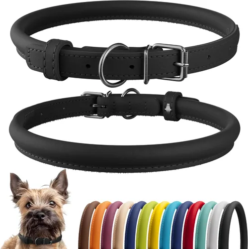 Vista 31 de CollarDirect - Collar de cuero enrollado para perro, collar redondo acolchado suave para cachorro, collar de cuero auténtico hecho a mano