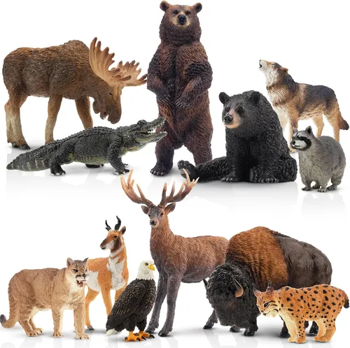 Vista 10 de Toymany 12 figuras de animales del bosque, figuras realistas de animales del bosque, juguetes incluyen elefante, león de montaña, jirafa y cachorros
