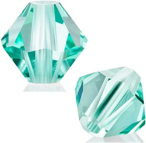 Vista 30 de 100 cuentas sueltas de cristal bicono facetado pequeño Preciosa auténtico de 3mm (0.118 pulgadas) aguamarina AB (azul) compatibles con cristales