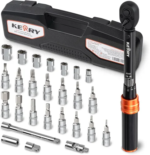 Vista 11 de Llave dinamométrica de clic de 1/4 pulgada Kerry, 20-240 pulgadas-libras/2.3-27.1 Nm, ±3% de alta precisión, escalas de doble rango, claramente