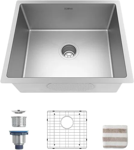 Vista 16 de TORVA Fregadero de Montaje Bajo para Cocina de 13 x 15 Pulgadas, Fregadero de Barra de Acero Inoxidable 304 Premium - Cuenca Profunda de 8 Pulgadas