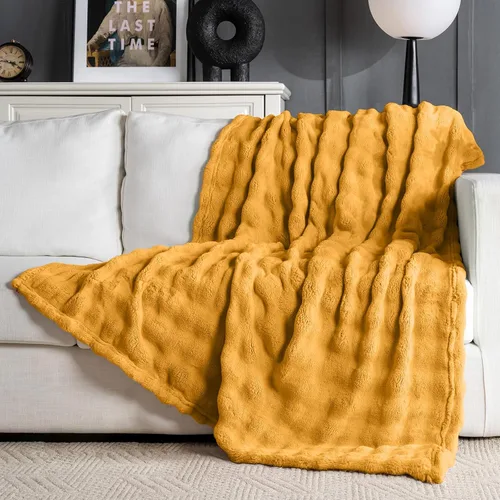 Vista 20 de Manta de Tiro de Piel Sintética Color Hueso para Sofá, Manta Suave y Esponjosa de Burbujas para Cama y Sofá, Manta Gruesa y Cálida de Felpa Difusa