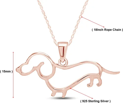 Vista 2 de AFFY Dachshund Collar con colgante de perro en oro de 14 quilates sobre plata de ley