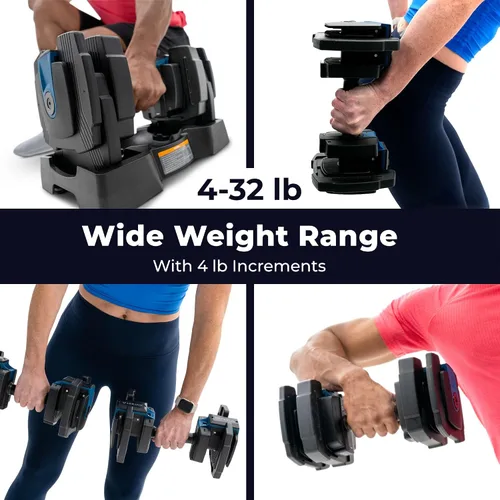 Vista 3 de Teeter ProFlex 432 - Juego de mancuernas ajustables, 8 en 1, pesas libres de 4 a 32 libras, asas de agarre de ajuste rápido, ahorro de espacio