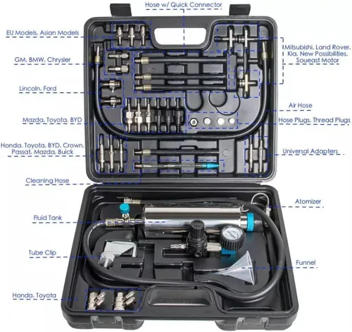 Vista 2 de Kit de adaptador de sistema de combustible limpiador y probador sin desmontar para gasolina EFI acelerador coche 20.3 fl oz tanque 120PSI
