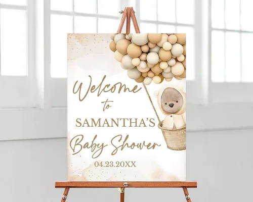 Vista 25 de Letrero de bienvenida personalizado para baby shower, tablero de bienvenida personalizado con oso de peluche para baby shower, decoración neutra