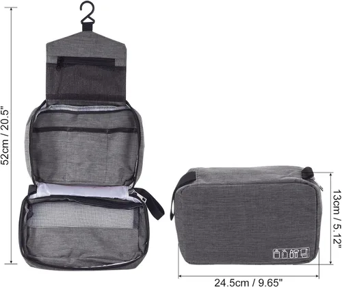 Vista 2 de PATIKIL Neceser de viaje, organizador de maquillaje portátil, bolsa de aseo impermeable con gancho para colgar para hombres y mujeres, Gris