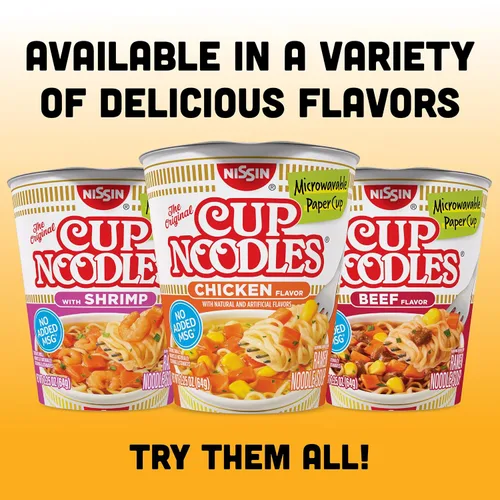 Vista 10 de Nissin Cup Noodles Sopa, Sabor a Carne de Res, Vasos de Papel Aptos para Microondas, Ramen Instantáneo, 2.25 Onzas (Paquete de 12)