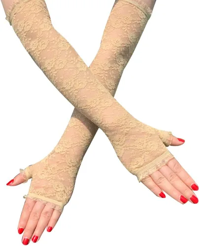 Vista 21 de Guantes de encaje de muchos estilos para mujeres o niñas Manga de brazo ahuecada años 80