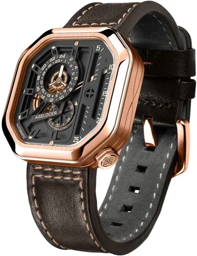 Vista 2 de AGELOCER Reloj cuadrado luminoso de acero inoxidable de lujo automático mecánico para hombre