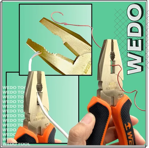 Vista 5 de WEDO Alicates de Lineman's sin chispas de 6 pulgadas, cortador lateral de seguridad sin chispas, alicates combinados, pelacables, crimpadora, Bronce