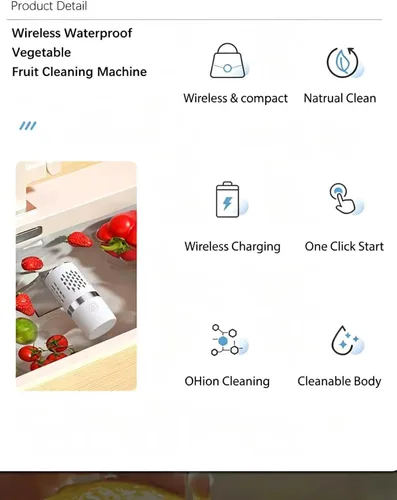 Vista 3 de Máquina limpiadora de verduras y frutas, dispositivo de limpieza de frutas purificado a prueba de agua con tecnología de purificación de iones OH