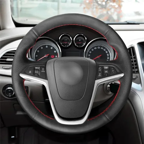 Vista 2 de Ajuste para Opel Zafira (C) 2011-2016, cubierta del volante del coche, cubierta negra del volante del coche, cubierta del volante cosida a mano