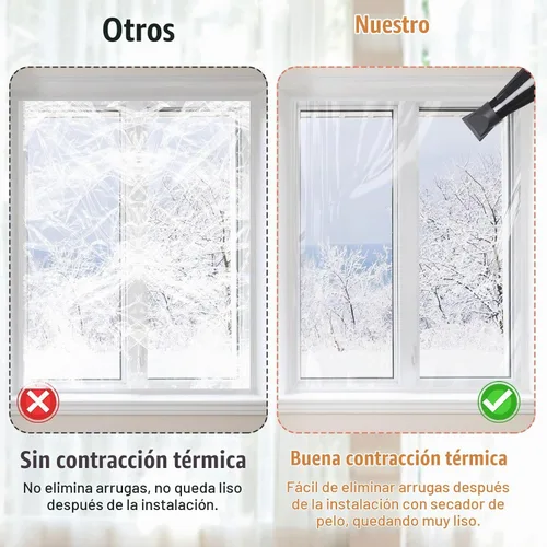 Vista 3 de Kit de aislamiento de ventana de 62×236 pulgadas para invierno - Endurecer plástico para 5 ventanas interiores para invierno, película retráctil