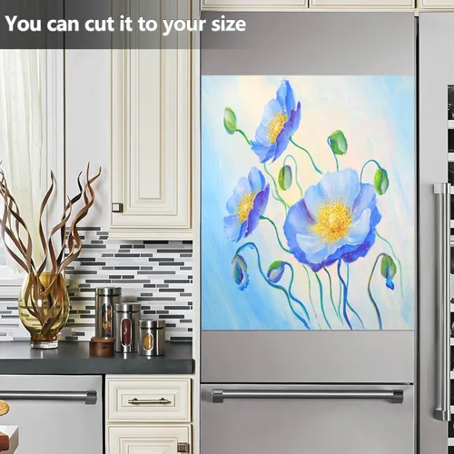 Vista 6 de Pintura al óleo azul amapola cubierta magnética para lavavajillas, flores de primavera, verano, floral, adhesivo magnético para lavavajillas