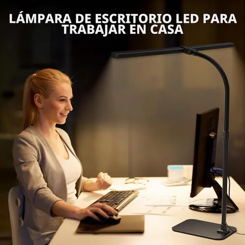 Vista 2 de Lámpara de escritorio LED para arquitecto, luz de tarea de doble cabeza Negro