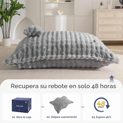 Vista 7 de MAXYOYO Puf gigante con almohada, silla convertible 3 en 1 Gris ceniza