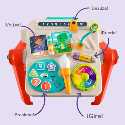Vista 5 de Fisher-Price Juguete para bebés y niños pequeños, mesa de actividades 4 en 1 y caballete de arte con música educativa para mayores de 6 meses
