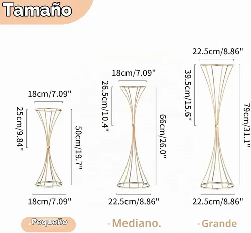 Vista 6 de NUPTIO 2 centros de mesa de boda para mesas, jarrón de trompeta de metal de 19.7 pulgadas de alto, jarrones dorados para centros de mesa, estante