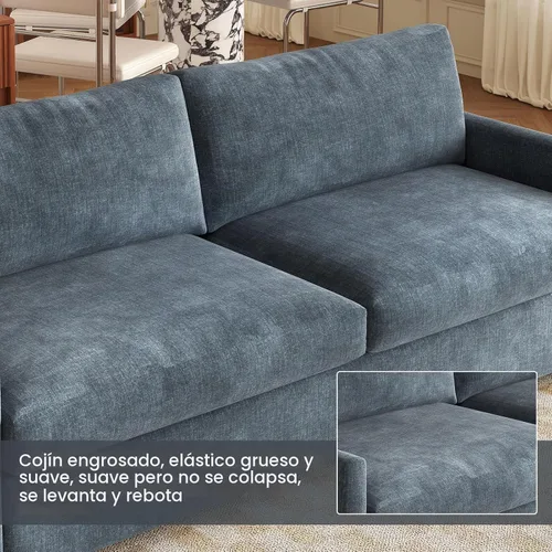 Vista 5 de Sofá biplaza azul de 70.07 pulgadas, sofá de asiento profundo tapizado para espacios pequeños, sofá de 2 plazas, terciopelo azul de poliéster suave