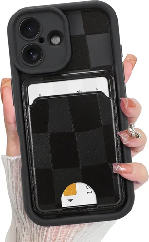 Vista 21 de KANGHAR Compatible con iPhone 13 Funda, Cartera de Silicona a Cuadros con Bonito Patrón, Tarjetero y Protección de Cámara, Suave, Delgada, a Prueba