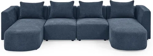 Vista 50 de Quarte Sofá seccional en forma de U, sofá modular con dos asientos individuales, dos sillas, combinación de bricolaje, tela de hilo en bucle Beige/5
