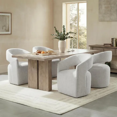 Vista 14 de KISLOT Sillas de comedor tapizadas con ruedas, sin montaje, moderno sillón de barril con rodillos para comedor, dormitorio, sala de estar, sala