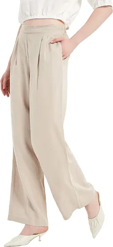 Vista 2 de Pantalones de lino drapeados para mujer, pantalones de pierna ancha de verano, tela compacta con bolsillos