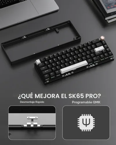 Vista 4 de Teclado mecánico inalámbrico Womier SK65 para juegos con perilla, teclado de aluminio del 60 por ciento para PC, Bluetooth 5.0/2.4GHz/USB-C